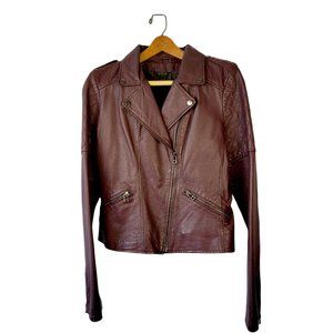 Sanctuary Noir Genuine Leather Jacket Medium Oxblood Lined Zipper Biker Cut